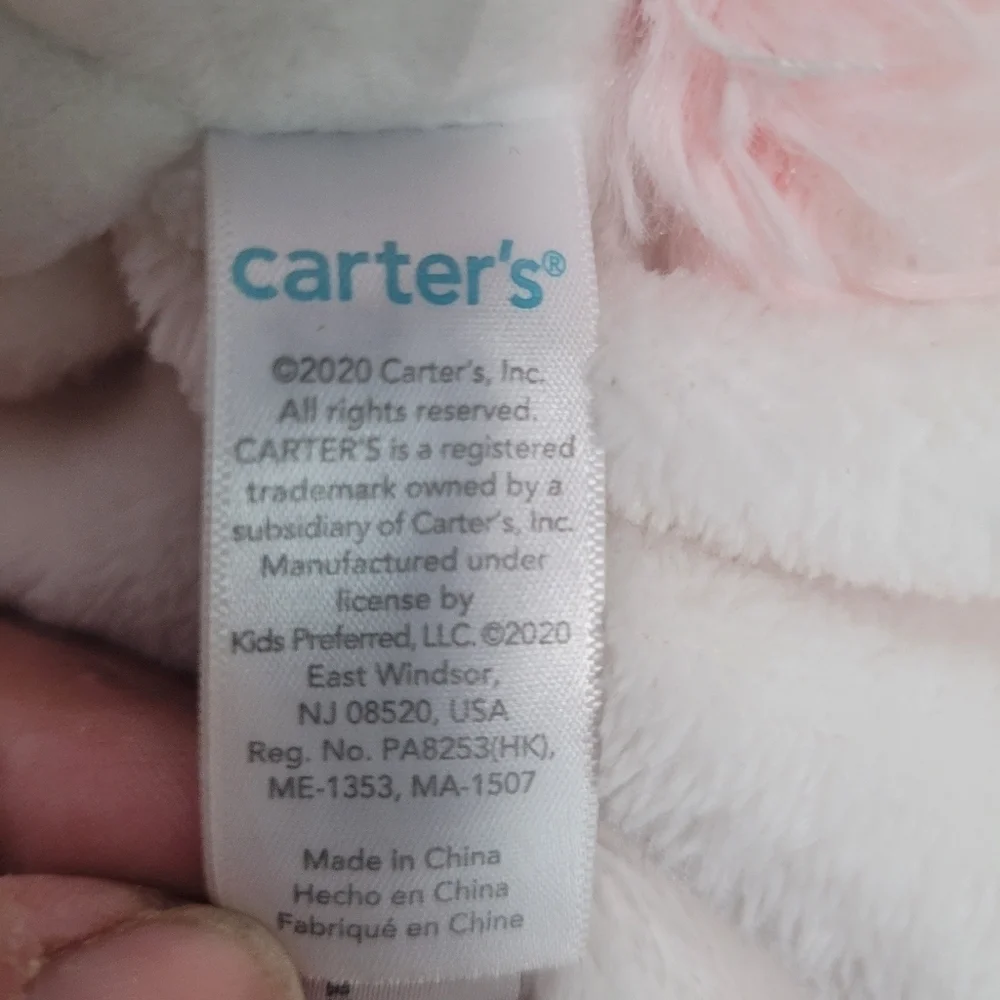 Carter's Unicorn Lovey Security Blanket Toy Plush Satin Backing Trim Pink White